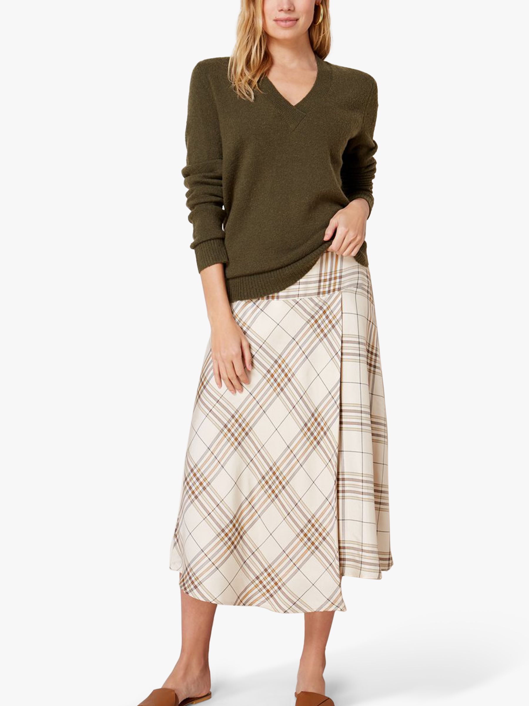 Buy Baukjen Aubrey Check Midi Skirt, Sand/Multi Online at johnlewis.com
