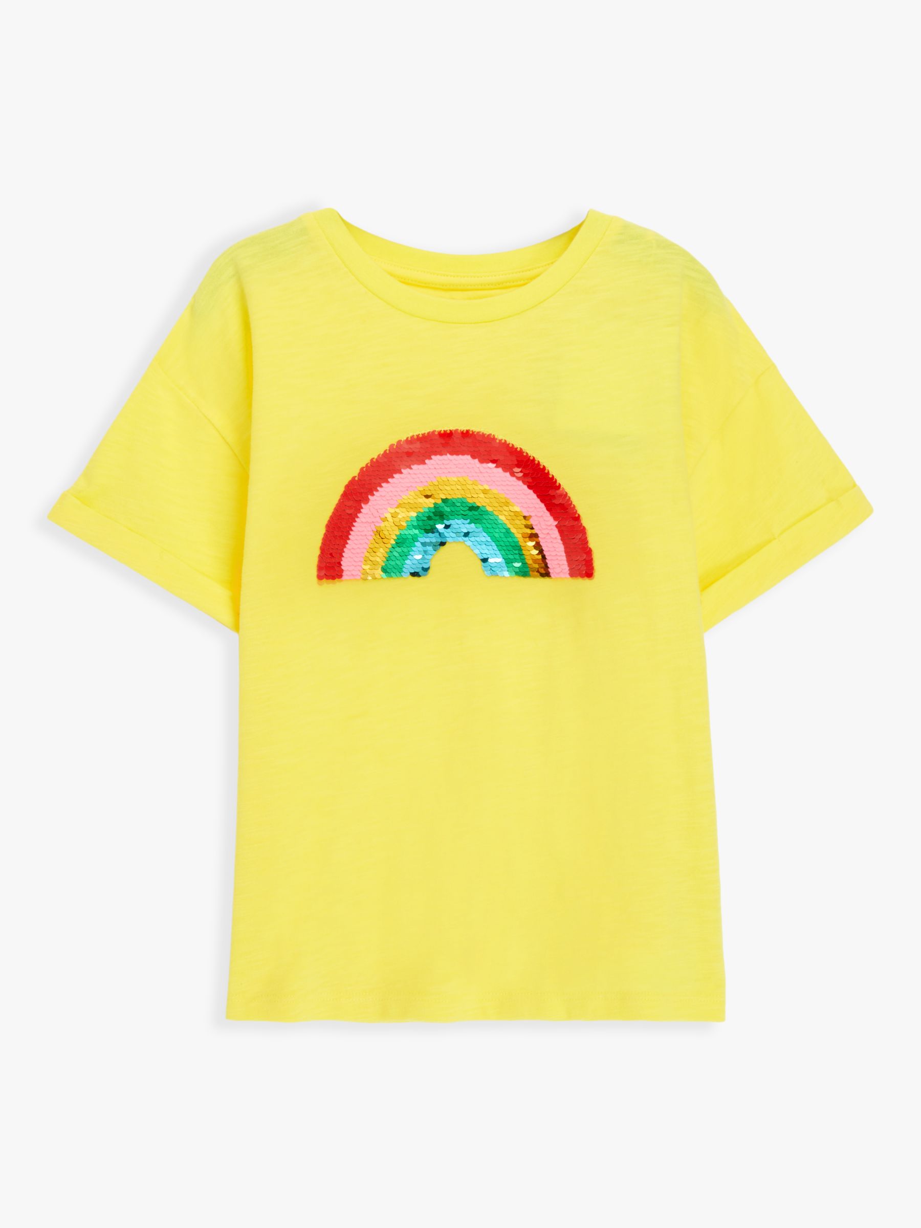 John Lewis Kids' Sequin Rainbow T-Shirt, Yellow