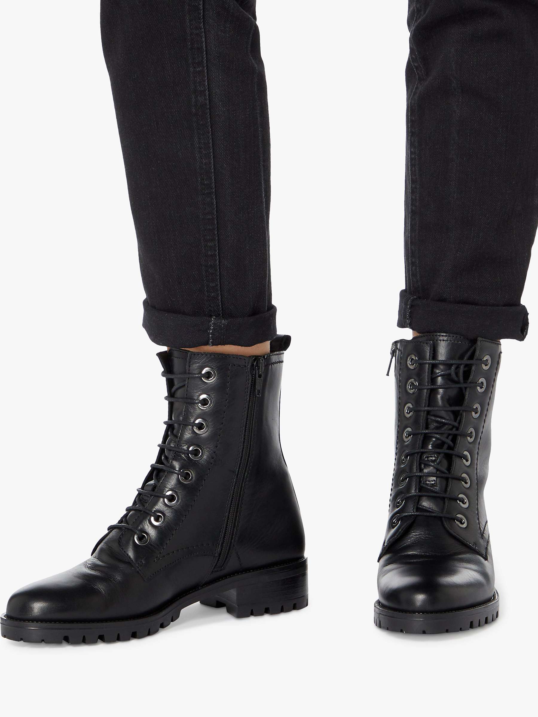 Buy Dune Wide Fit Prestone Leather Cleated Sole Lace-Up Boots, Black Online at johnlewis.com