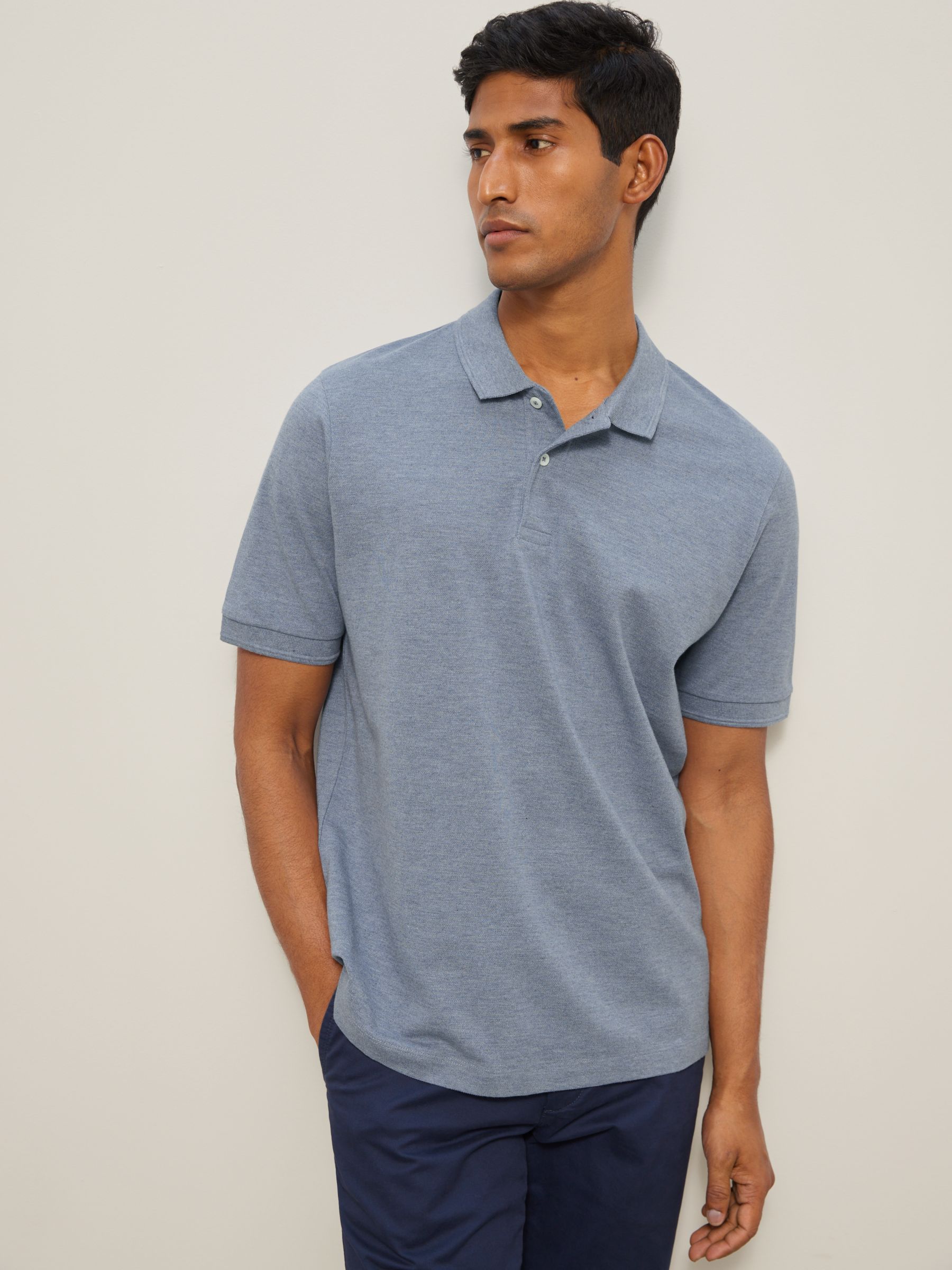 John Lewis Supima Cotton Jersey Polo Shirt, Denim Melange, S