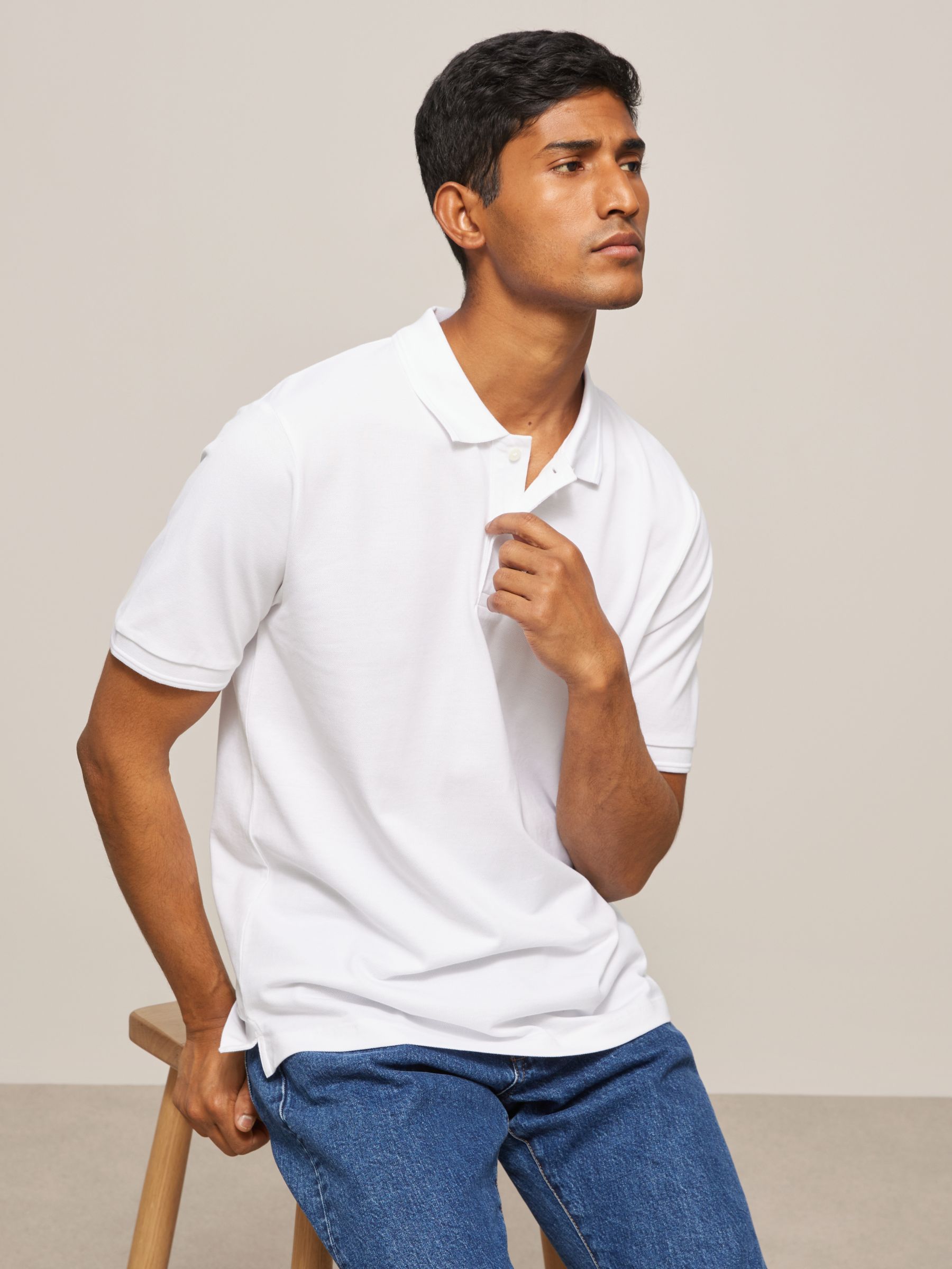 John Lewis Supima Cotton Jersey Polo Shirt, White, S