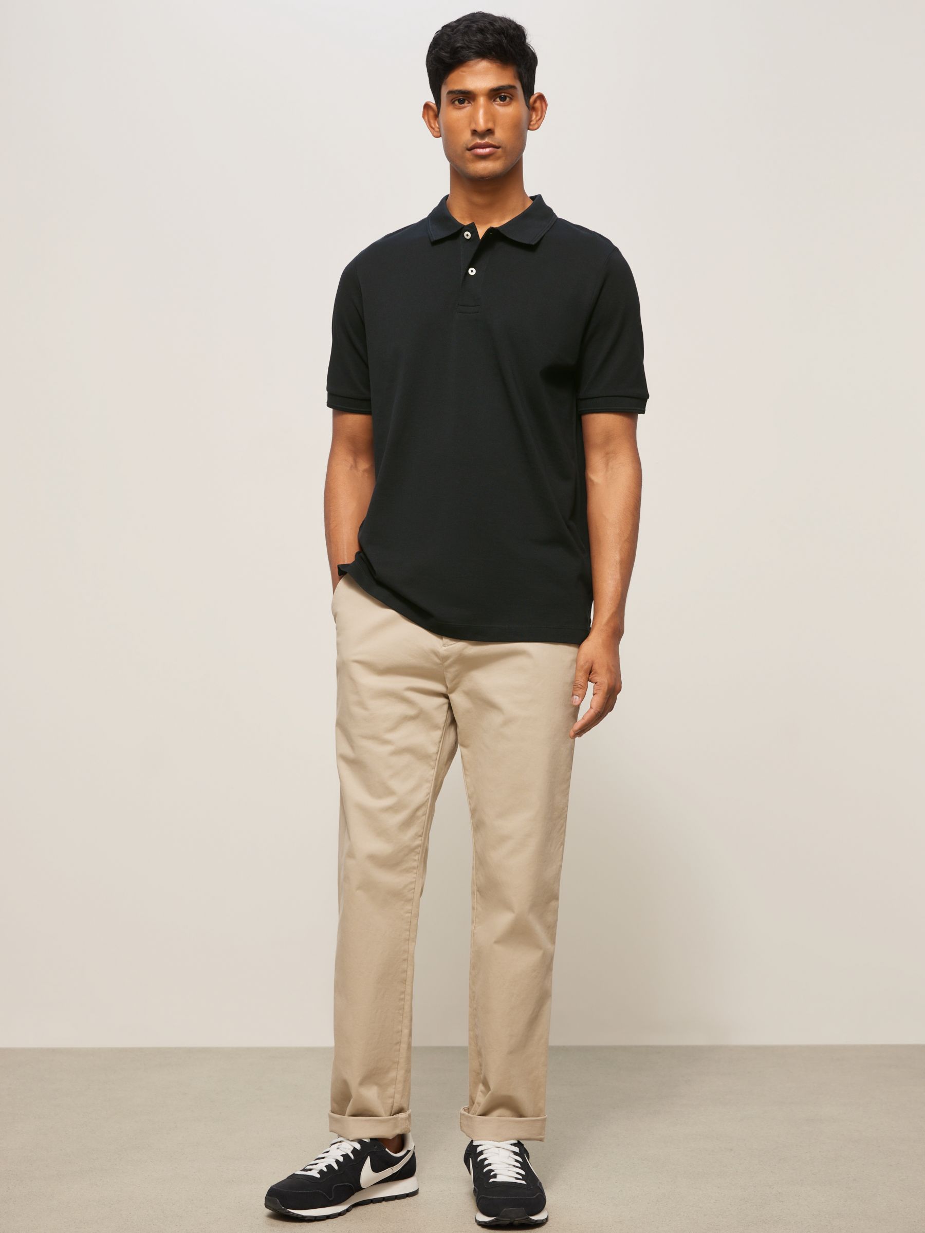 John Lewis Supima Cotton Jersey Polo Shirt, Black at John Lewis & Partners