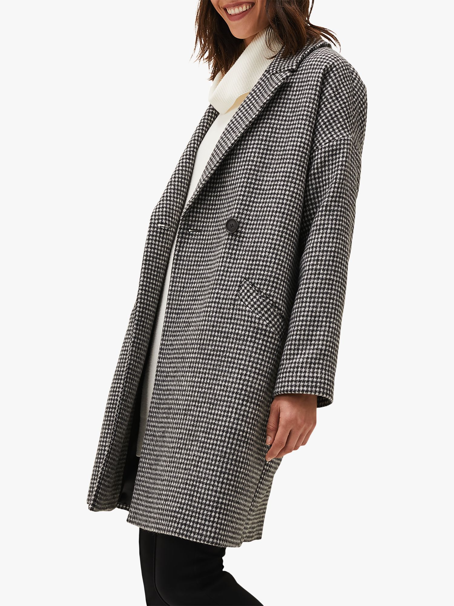 Phase Eight Lailla Check Print Cocoon Coat, Black/Grey