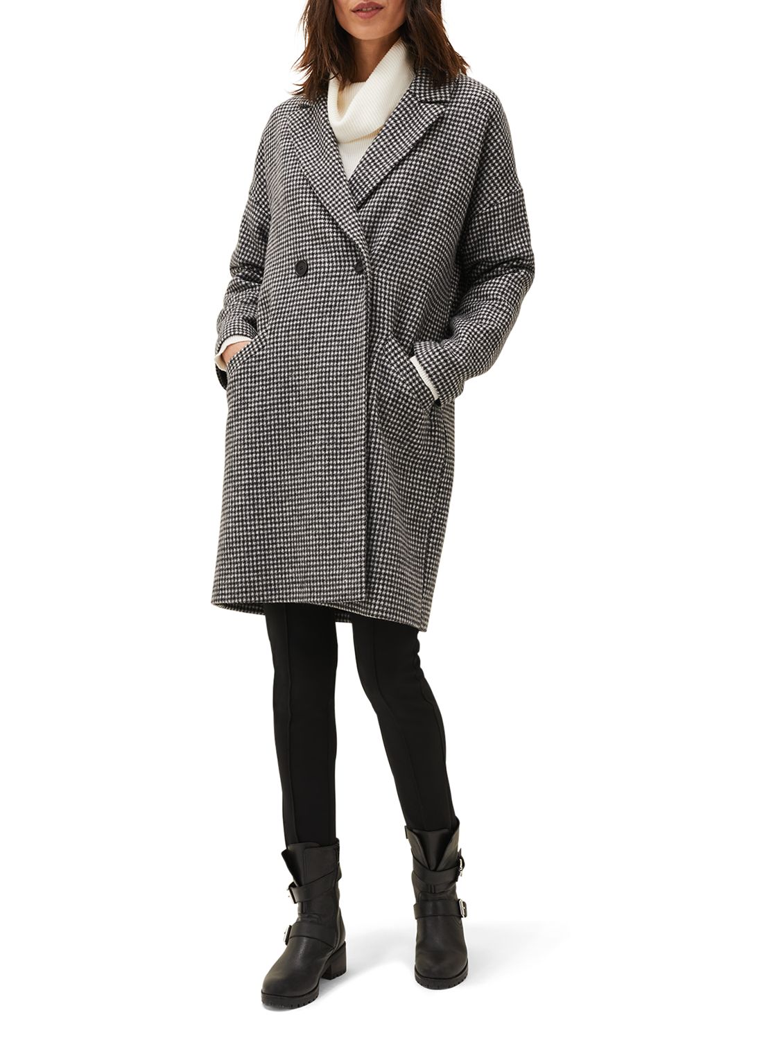 Phase Eight Lailla Check Print Cocoon Coat, Black/Grey