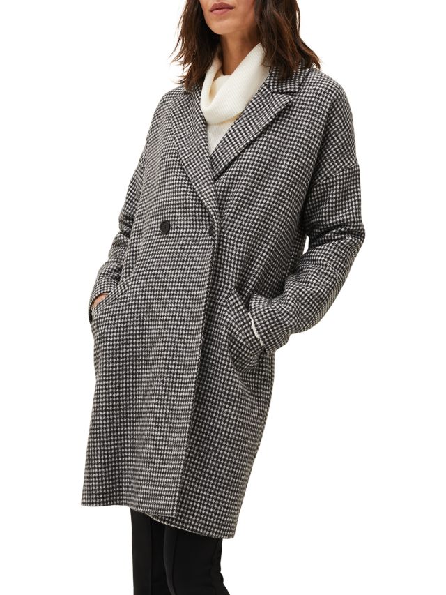 Phase Eight Lailla Check Print Cocoon Coat, Black/Grey, S