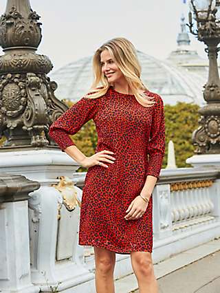 Sosandar Leopard Print Shift Dress, Red
