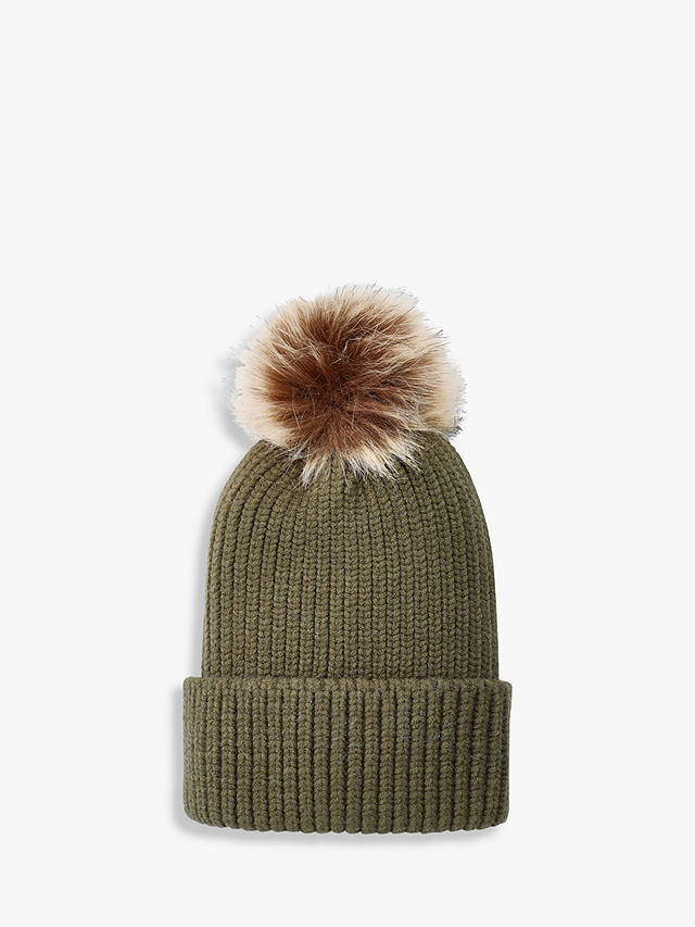 HUSH Ellie Pom Pom Beanie Hat, Khaki/Natural