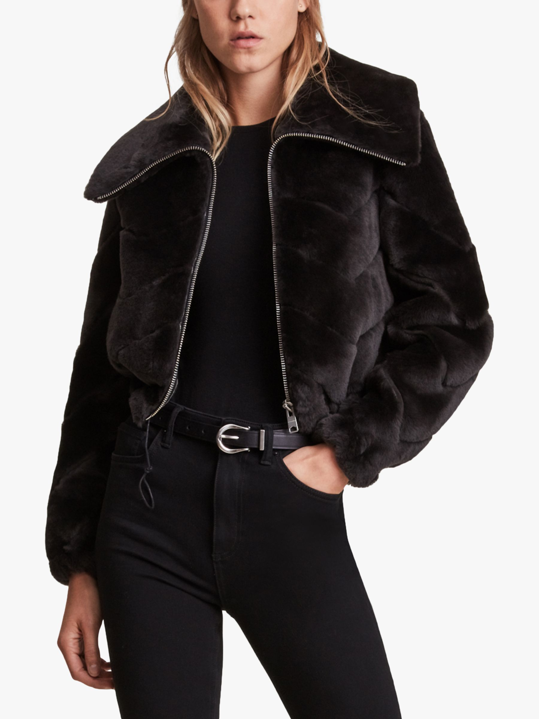 AllSaints Adley Sheepskin Chevron Jacket, Black