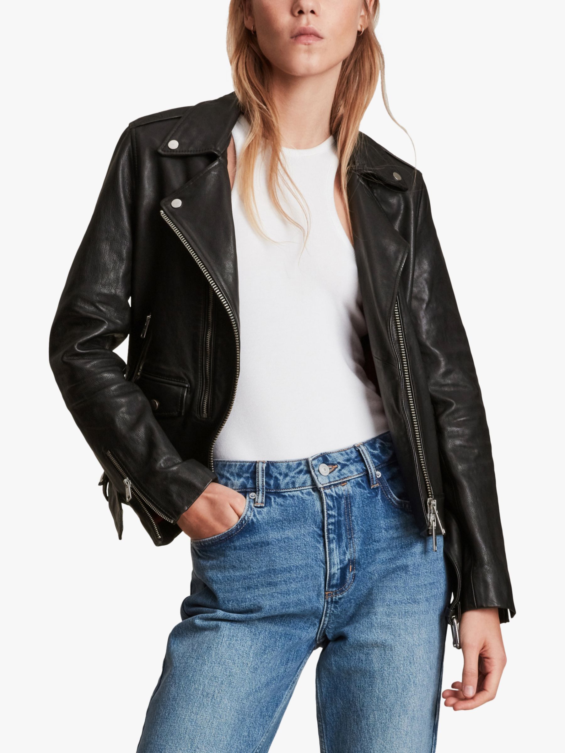 AllSaints Leather Dren Biker Jacket, Black