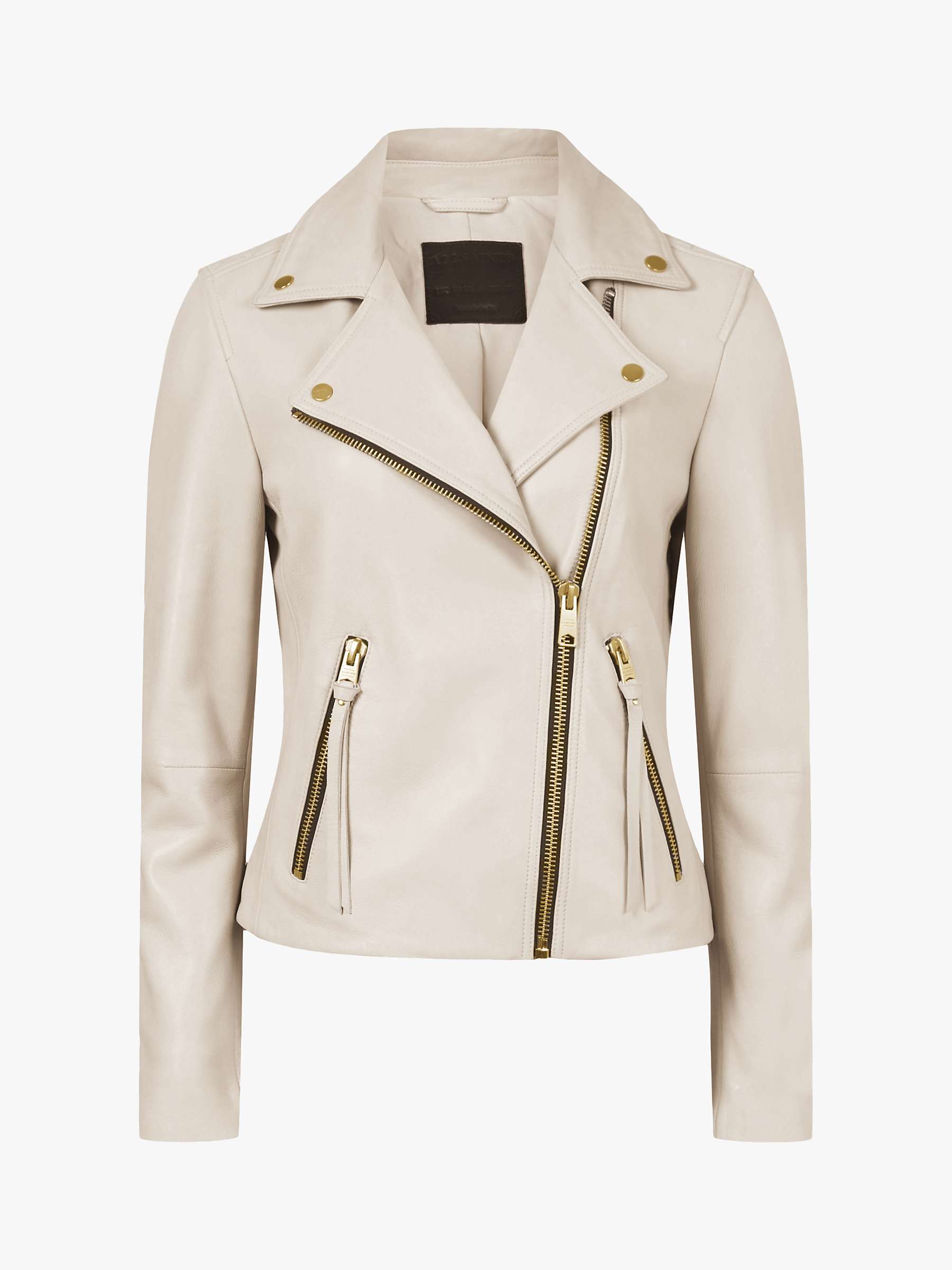 Buy AllSaints Dalby Leather Biker Jacket, Ivory White Online at johnlewis.com