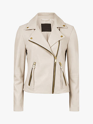 AllSaints Dalby Leather Biker Jacket, Ivory White