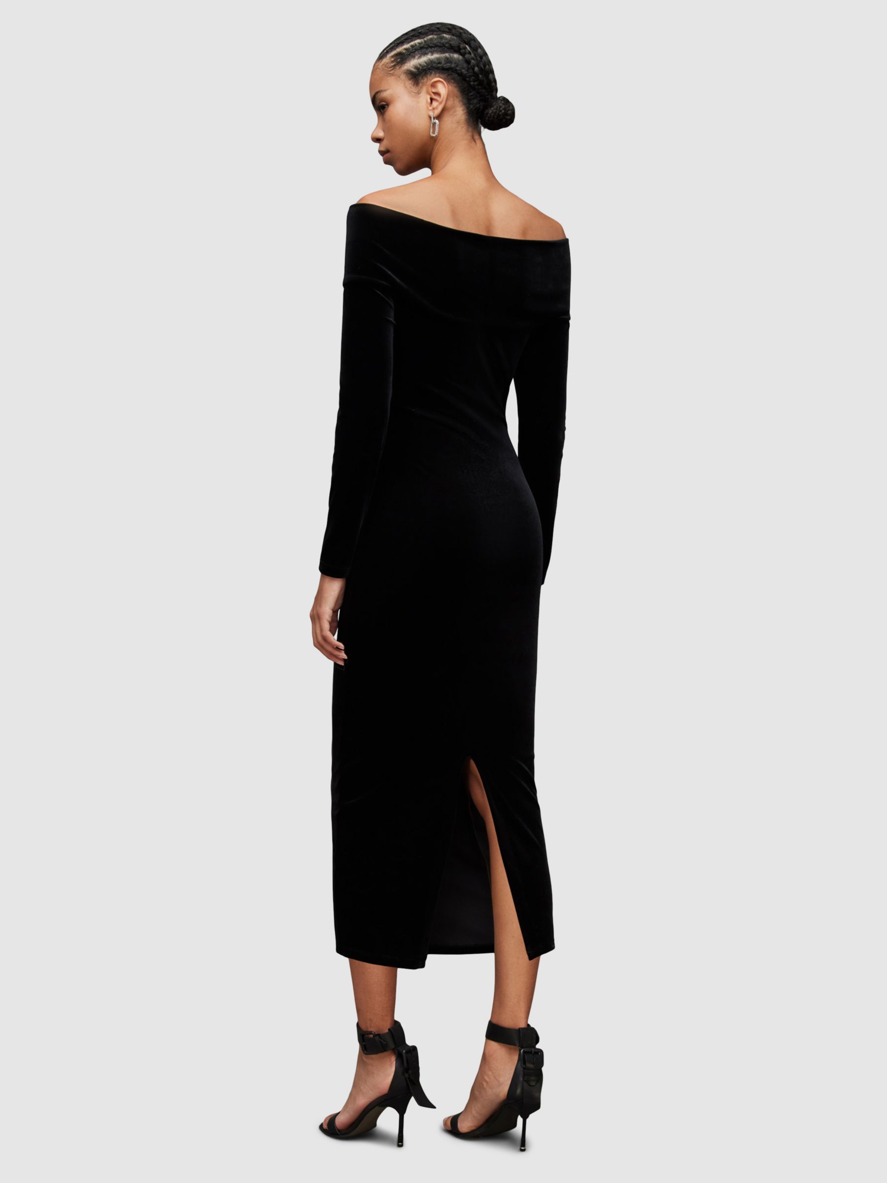 AllSaints Delta Velvet Bodycon Midi Dress, Black at John Lewis & Partners