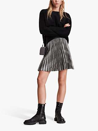 AllSaints Phia Snake Print Skirt, Metallic Grey