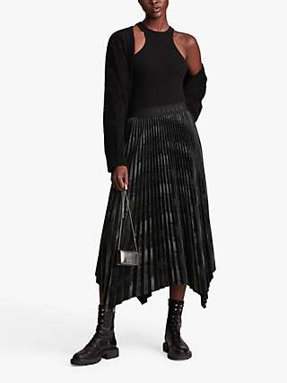 AllSaints Phia Snake Print Midi Skirt, Black