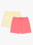 John Lewis & Partners Kids' Floral & Plain Shorts, Pack of 2, Yellow/Pink