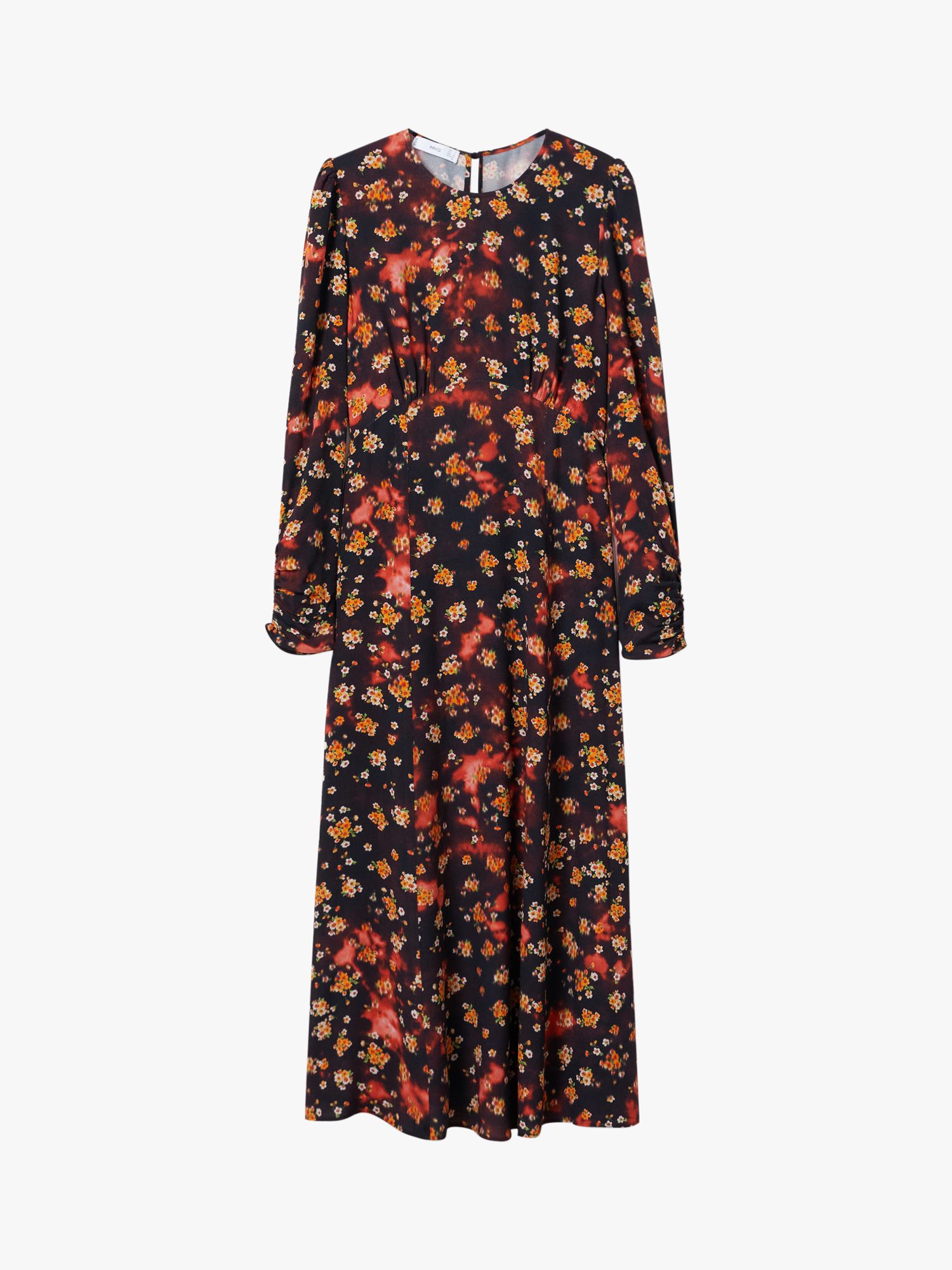 Mango Alex Floral Print Midi Dress, Black Multi