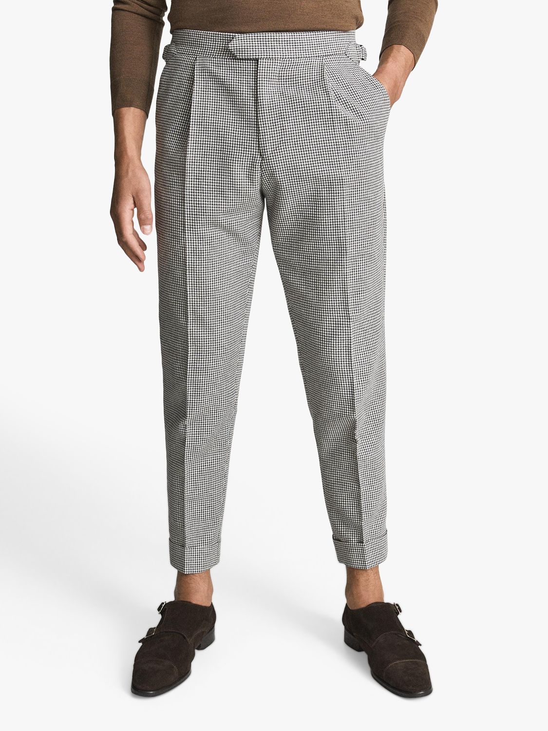 Reiss Dutch Pleated Skinny Puppytooth Trousers, Grey