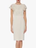 Gina Bacconi Floral Lace Shift Crepe Dress, Butter Cream