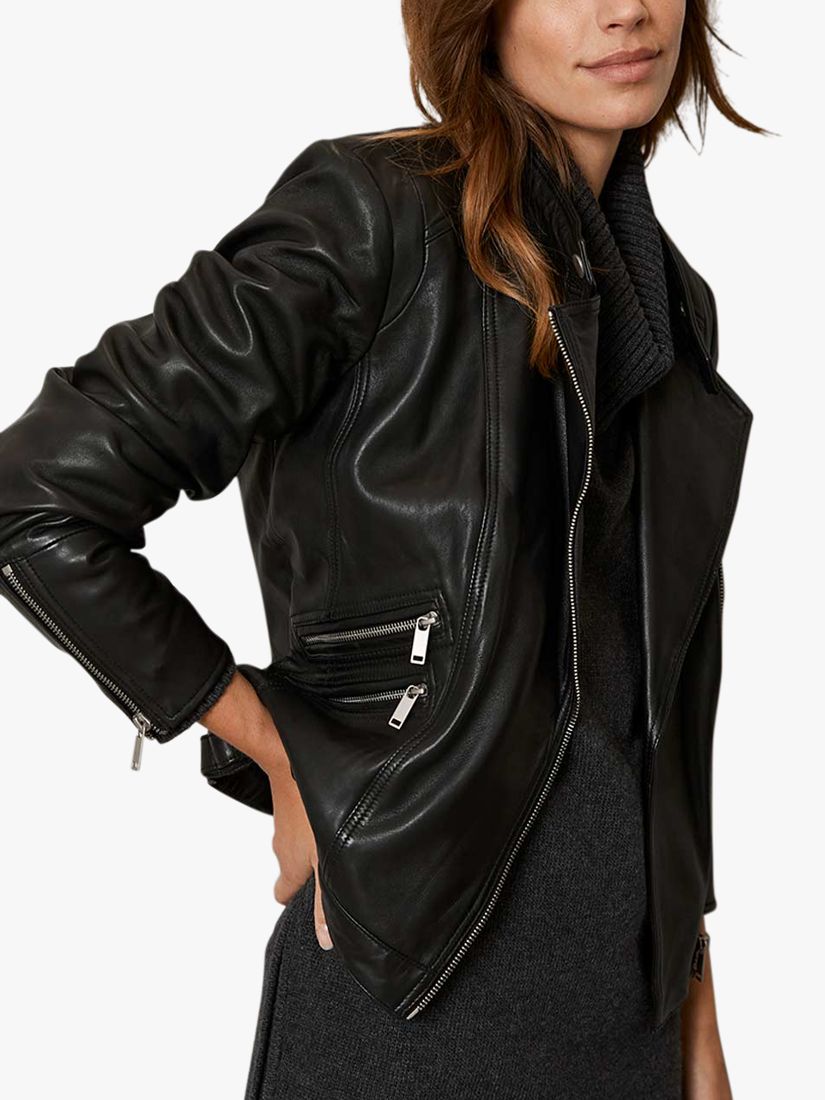 Mint Velvet Slim Zip Leather Jacket, Black at John Lewis & Partners