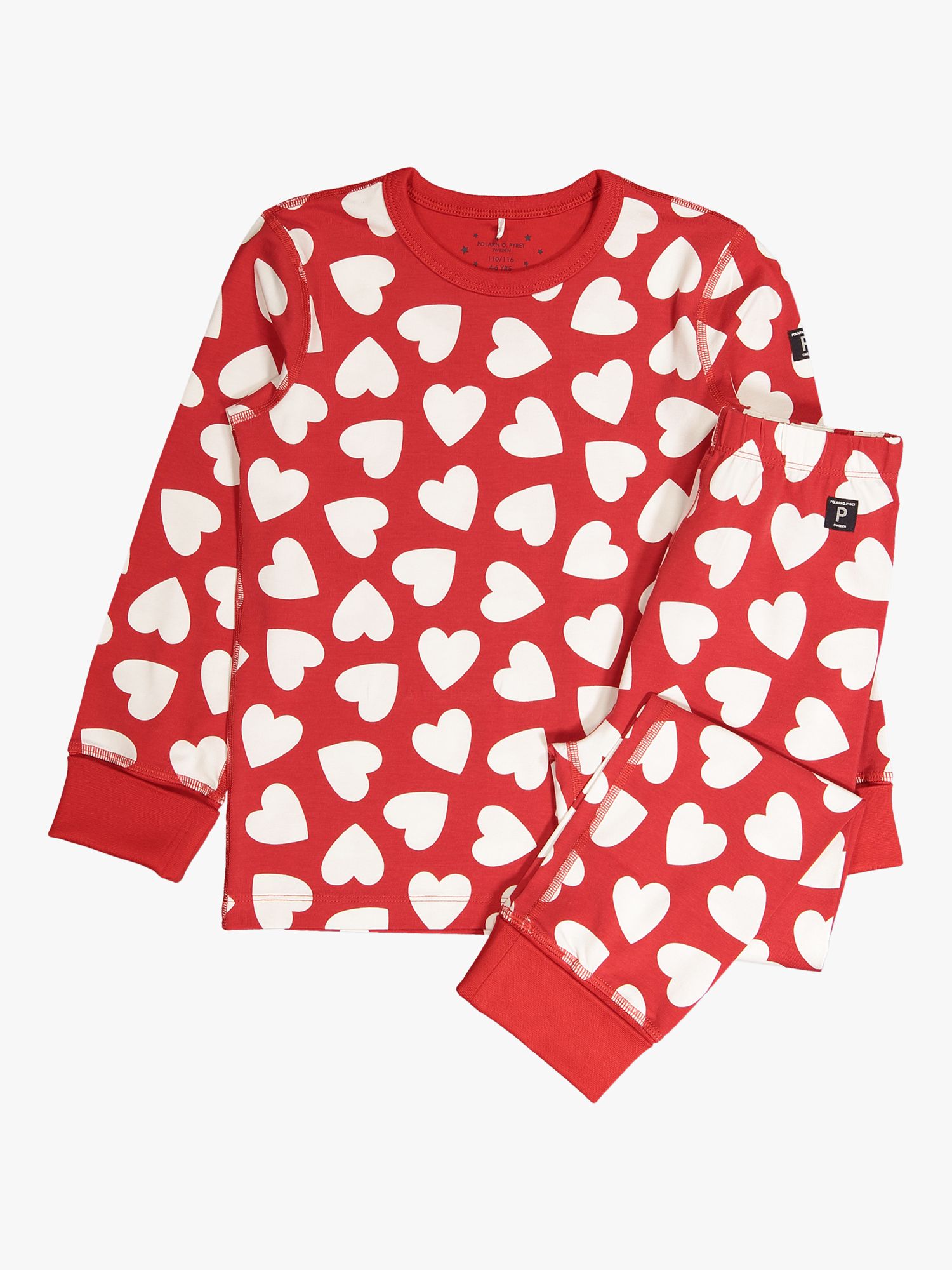 Polarn O. Pyret Kids' GOTS Organic Cotton Hearts Print Pyjamas, Red