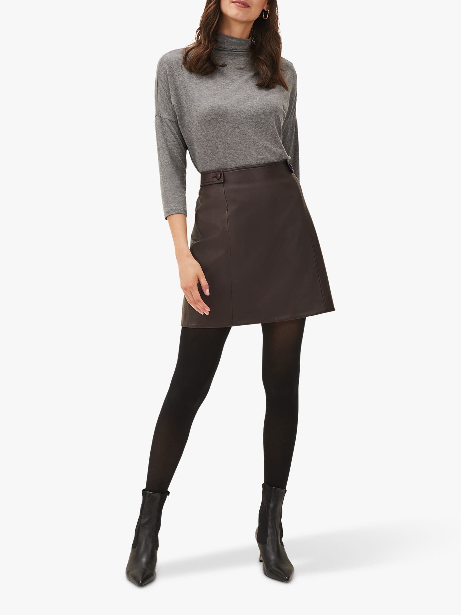 Phase Eight Nadine Leather Mini Skirt, Mulberry at John Lewis & Partners