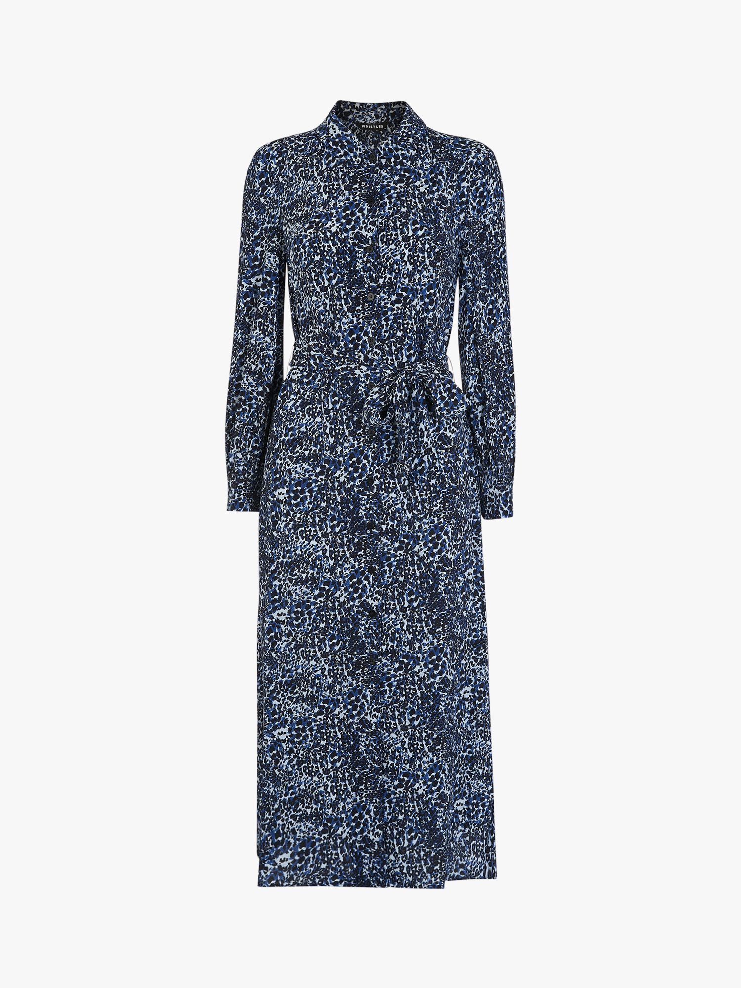 Whistles Micro Animal Print Midi Shirt Dress, Blue/Multi