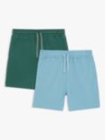 John Lewis & Partners Kids' Cotton Jersey Shorts, Pack of 2, Blue/Green