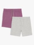 John Lewis & Partners Kids' Jersey Shorts, Pack of 2, Purple/Grey