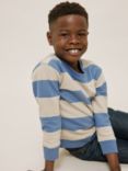 John Lewis & Partners Kids' Stripe Crew Neck Sweater, Blue/Neutral, Blue/Netural