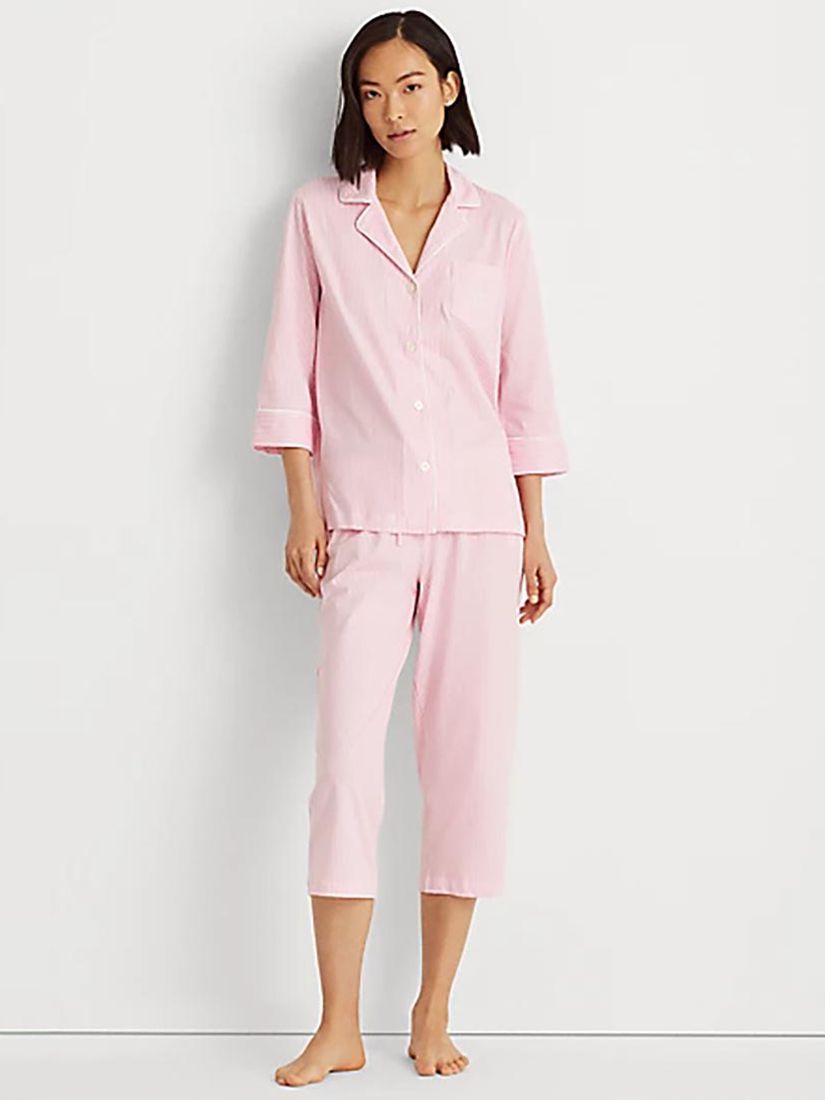 Buy Lauren Ralph Lauren Capri Stripe Pyjama Set, Pink Online at johnlewis.com