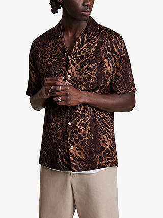 AllSaints Tiga Animal Short Sleeve Shirt, Hawthorne Taupe