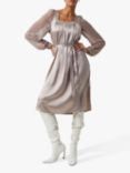 French Connection Camina Satin Knee Length Dress, Metallic