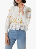 French Connection Kaitlyn Floral Embroidery Organic Cotton Cardigan, Summer White