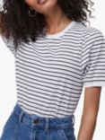 French Connection Striped Cotton T-Shirt, Summer White/Utility Blue