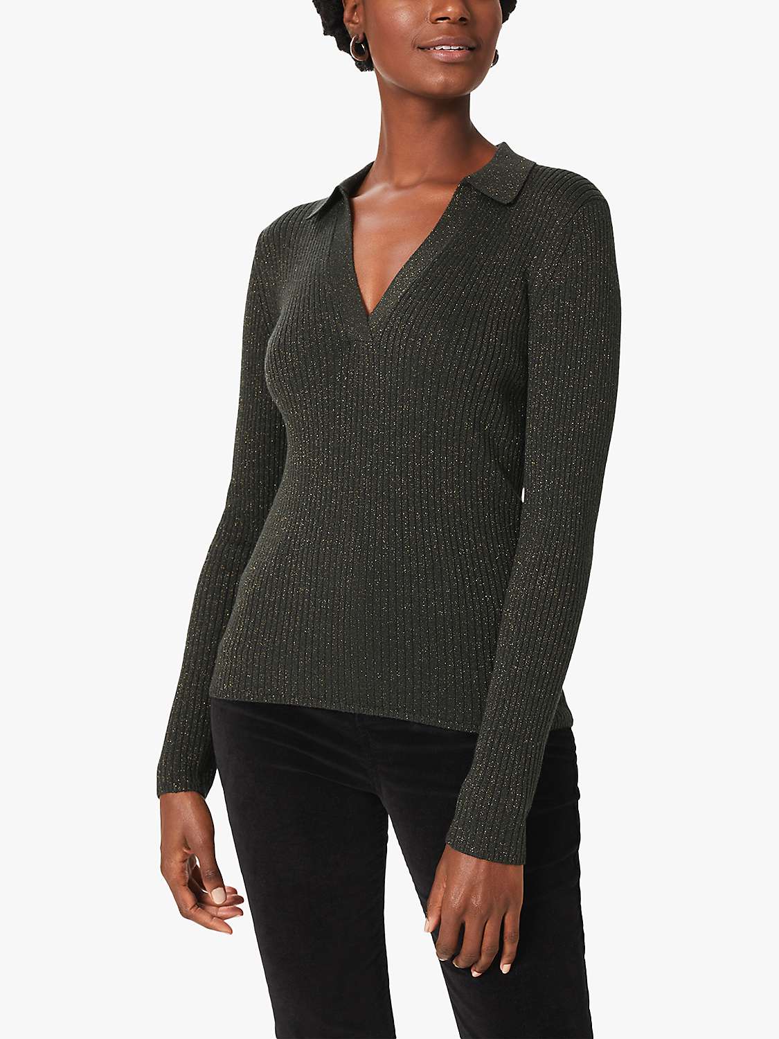 Buy Hobbs Alexis Sparkle Knitted Jumper, Green/Gold Online at johnlewis.com