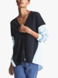 Reiss Addison Contrast Sleeve Cashmere Blend Cardigan, Navy Blue
