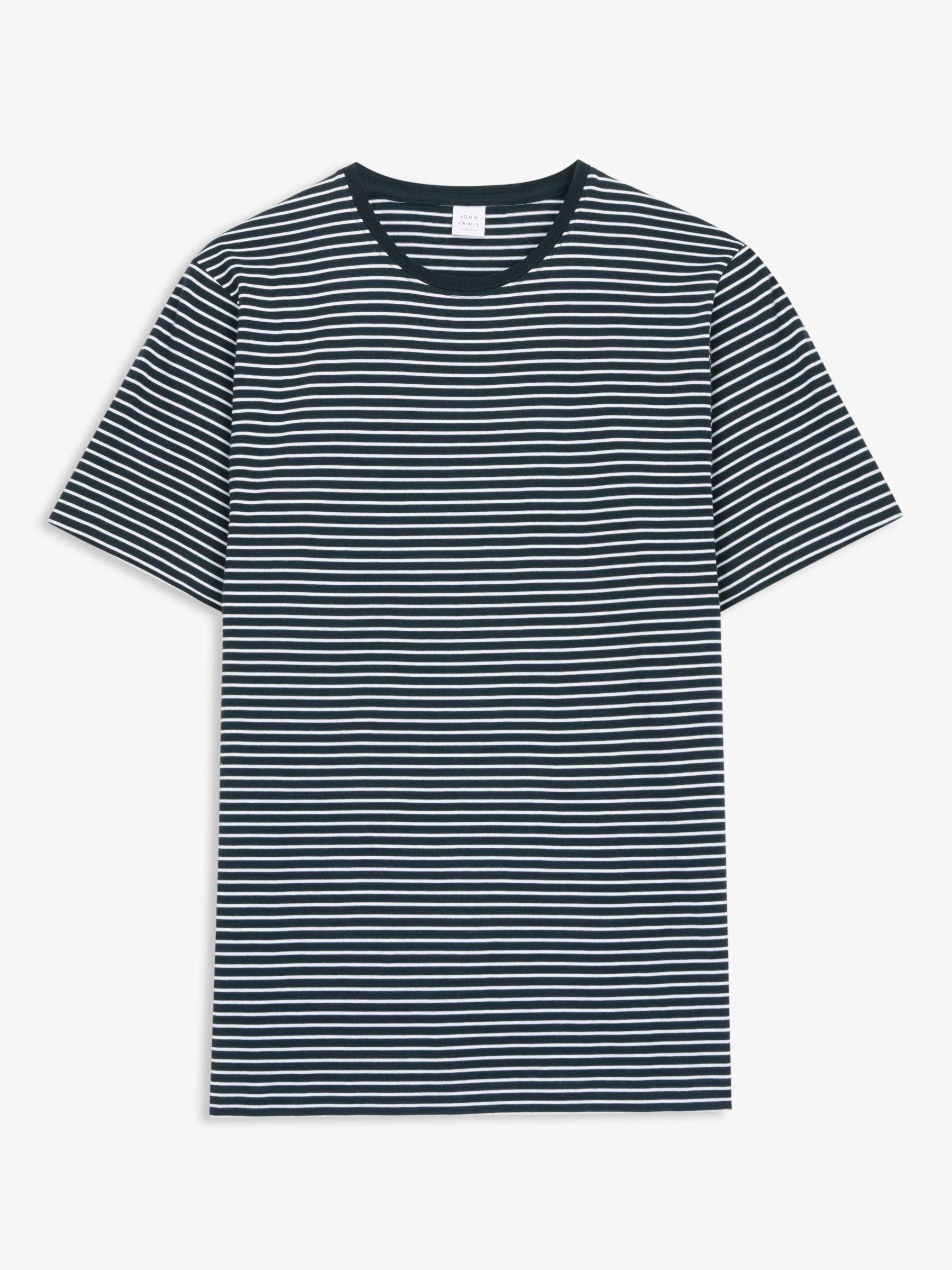 John Lewis Supima Cotton Fine Stripe T-Shirt, Navy/White