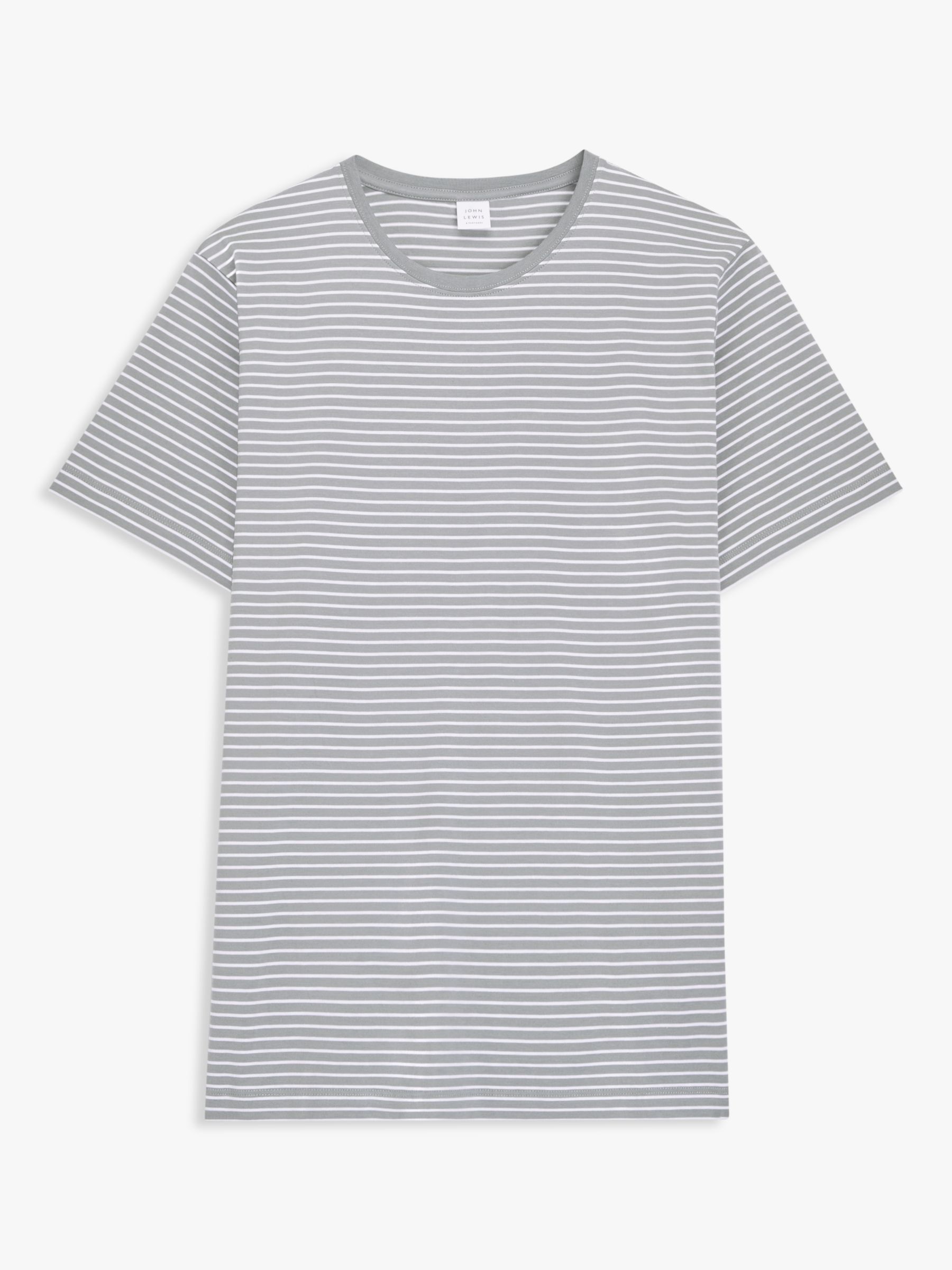 John Lewis Supima Cotton Fine Stripe T-Shirt, Grey Melange/White at ...