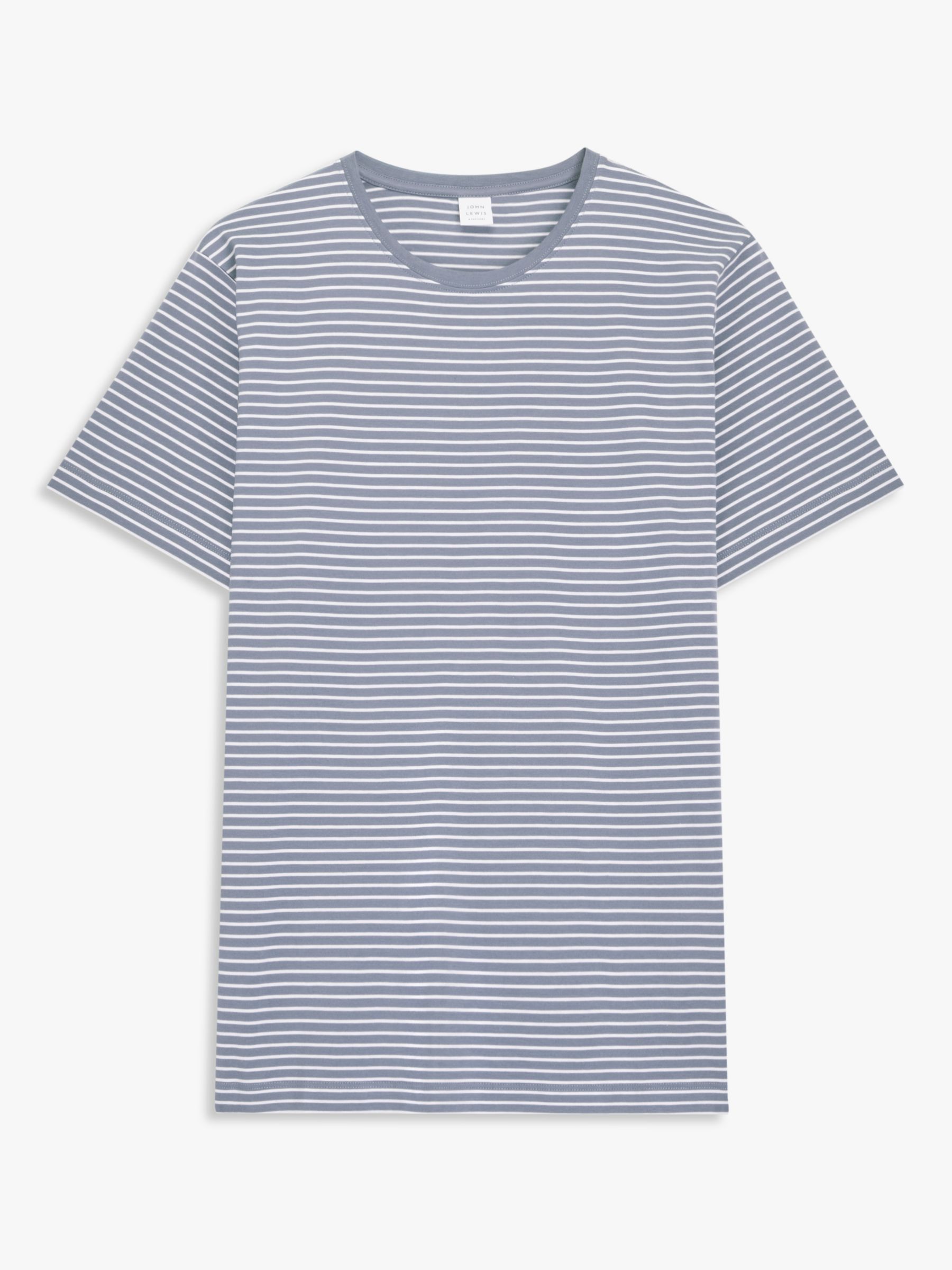 John Lewis Supima Cotton Fine Stripe T-Shirt, Denim Melange/White at ...