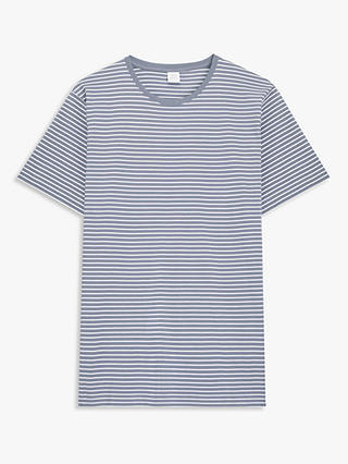 John Lewis Supima Cotton Fine Stripe T-Shirt, Denim Melange/White