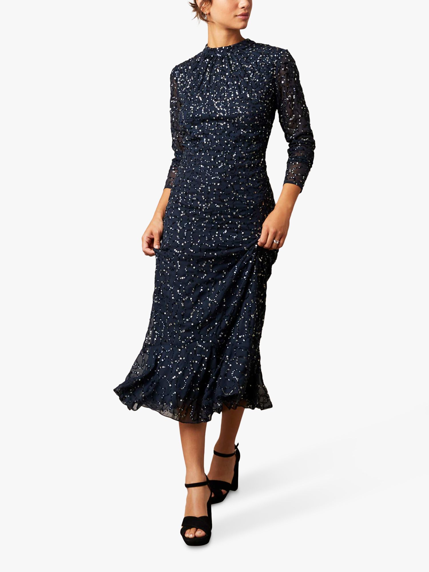 Mint Velvet Sequin Midi Dress, Dark Blue