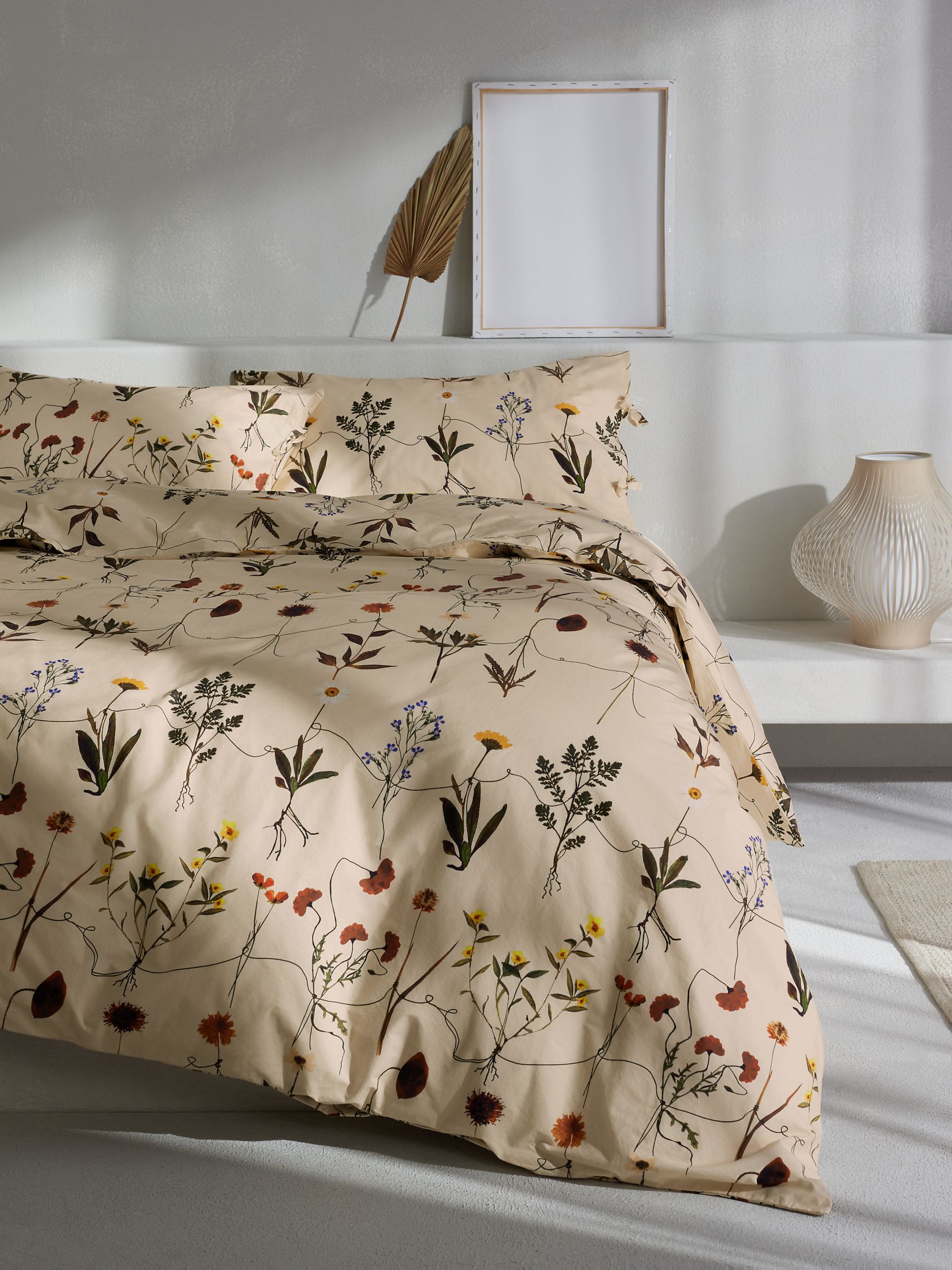 Mother Of Pearl Botanical Washed, Cream And Grey Duvet Cover Set