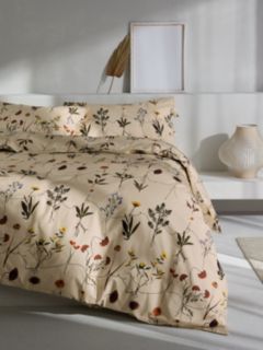 Mother of Pearl Botanical Washed Organic Cotton Double Duvet Cover Set, Cream