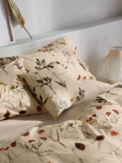 Mother of Pearl Botanical Washed Organic Cotton Double Duvet Cover Set, Cream