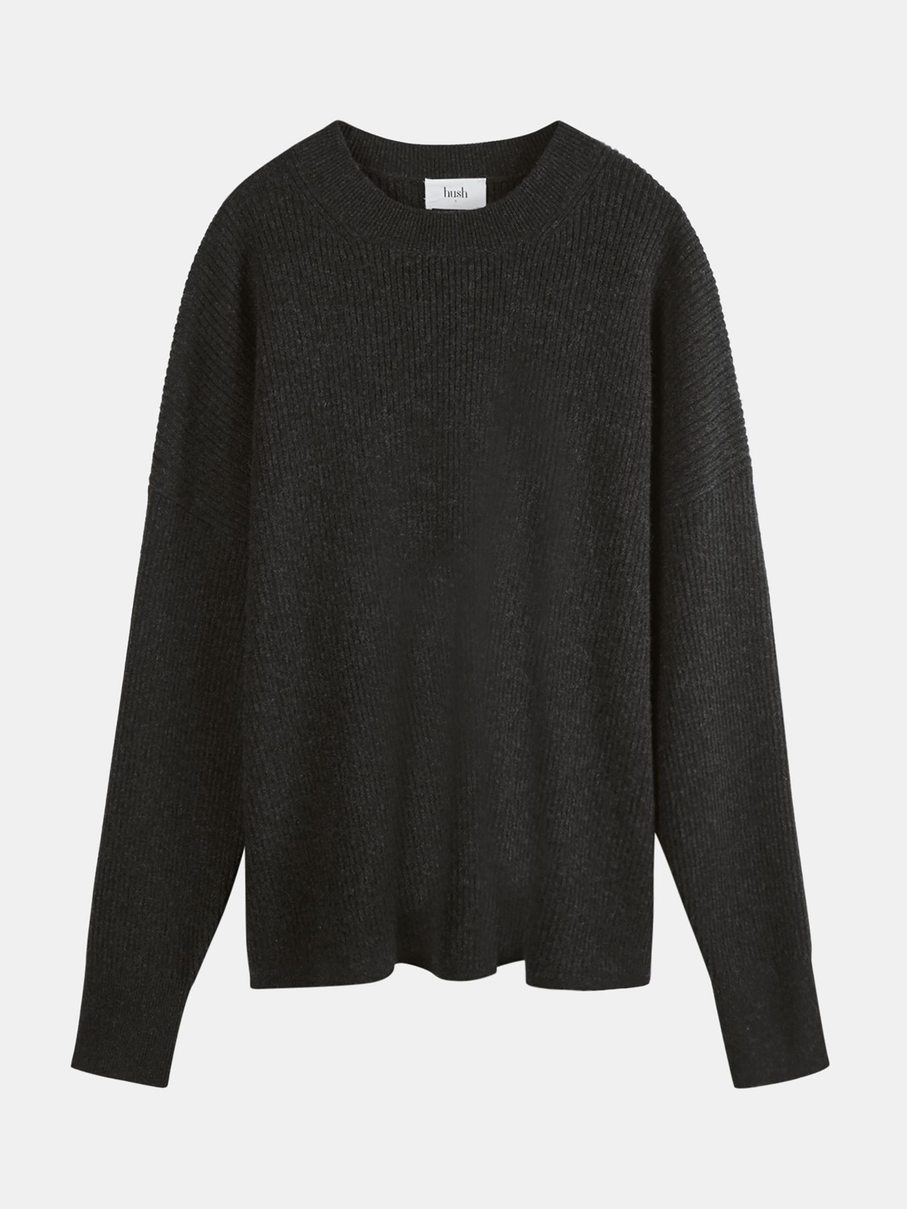 HUSH Mae Relaxed Cashmere Lounge Top, Charcoal Marl at John Lewis ...