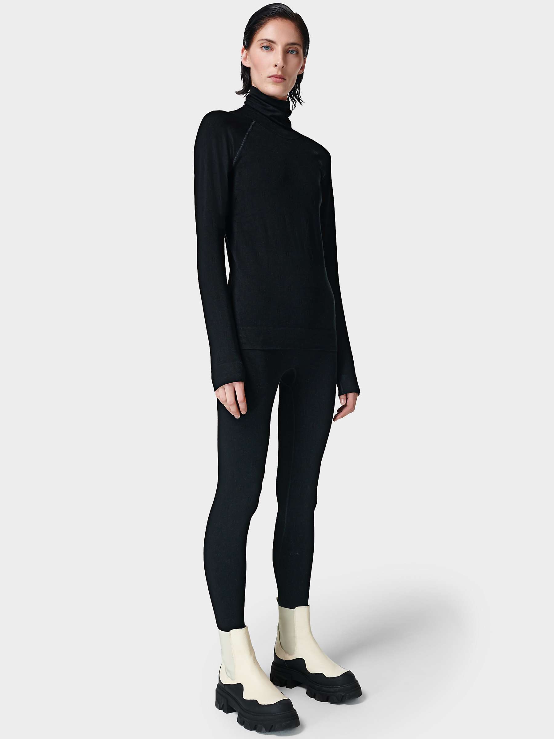 Sweaty Betty Funnel Neck Base Layer Top, Black at John Lewis & Partners