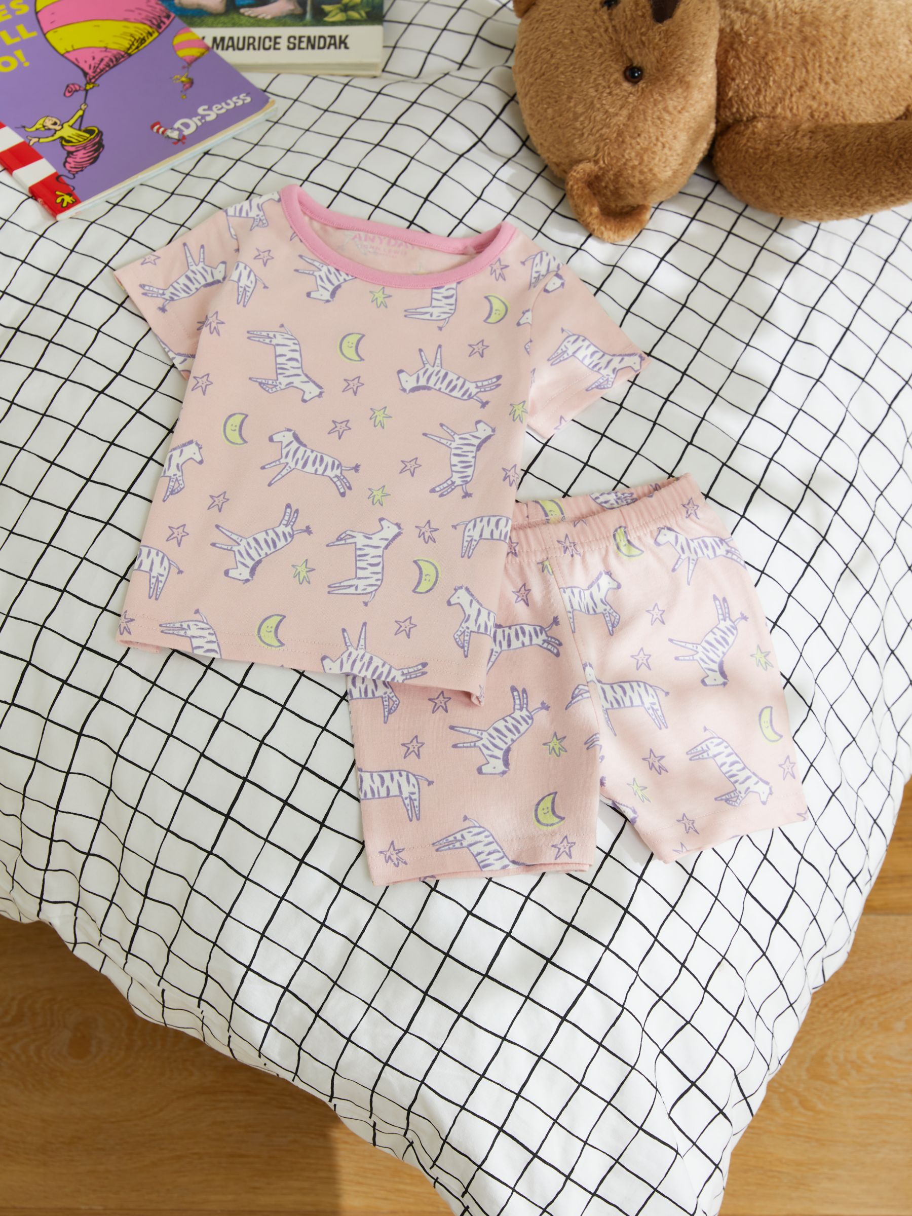 John Lewis ANYDAY Baby Zebra Print Shortie Pyjamas, Pink/Multi
