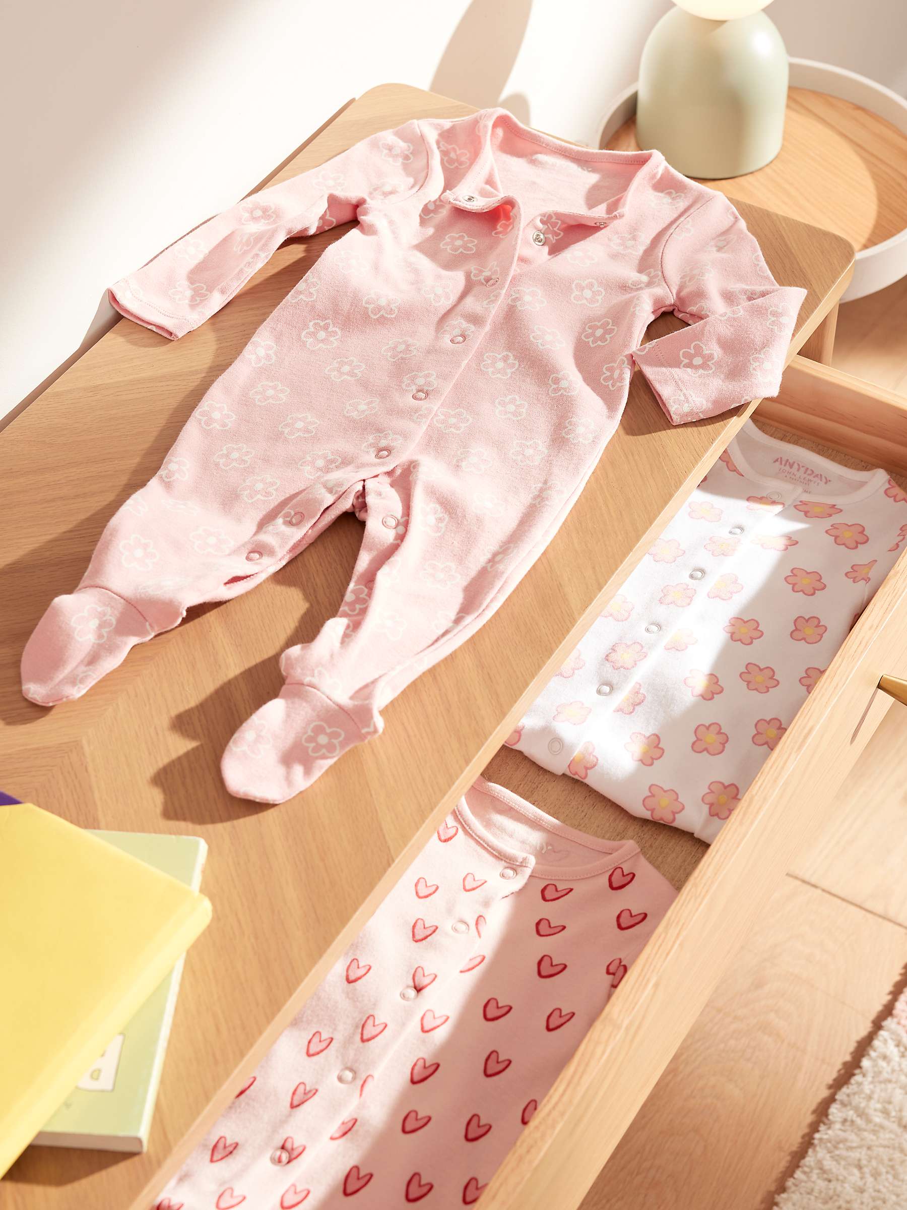 Buy John Lewis ANYDAY Baby Flower Heart Sleepsuit, Pack of 3, Pink/Multi Online at johnlewis.com