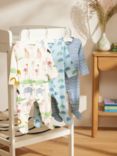 ANYDAY John Lewis & Partners Baby Animals Sleepsuit, Pack of 3, Multi