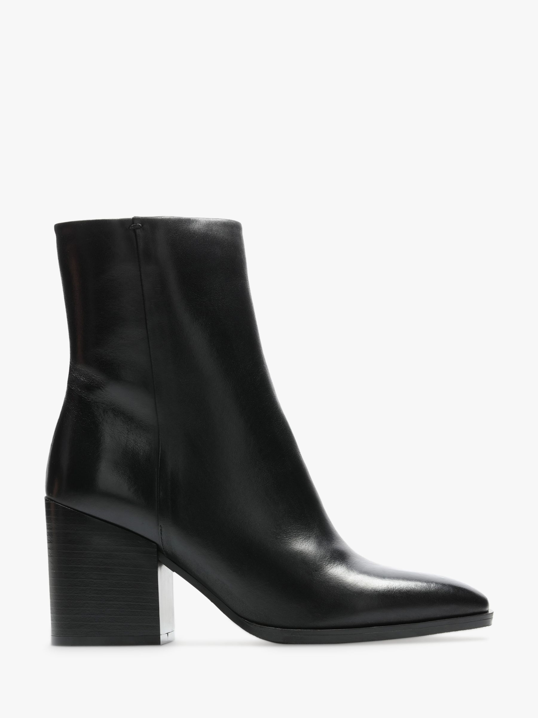 Clarks Lydia Mid Leather Stacked Heel Ankle Boots, Black at John Lewis ...